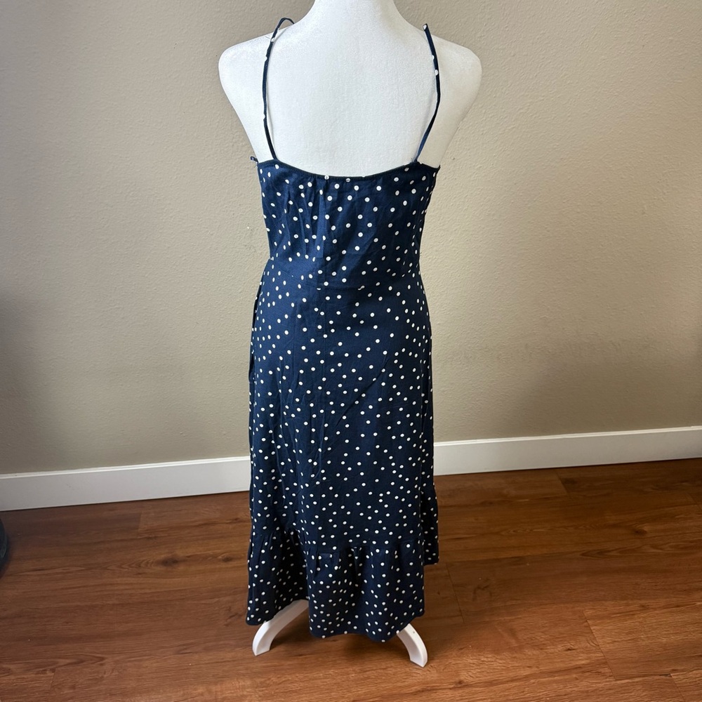 Zara Linen Blend Polka Dot Slip Midi Dress Navy - Picture 6 of 10